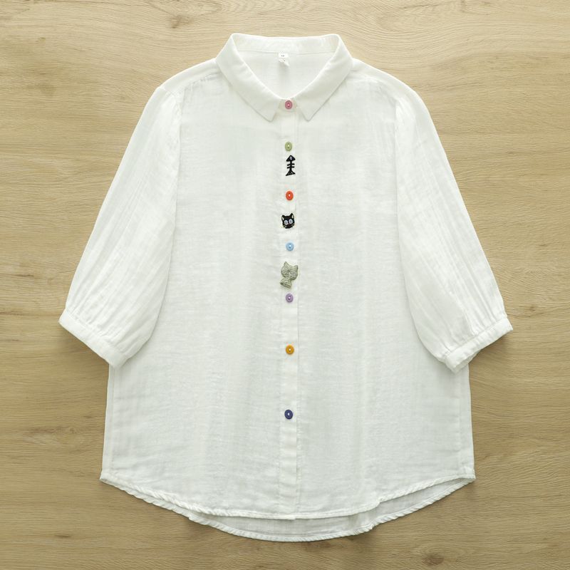 カートゥーン刺繍 POLO襟五分袖シャツ