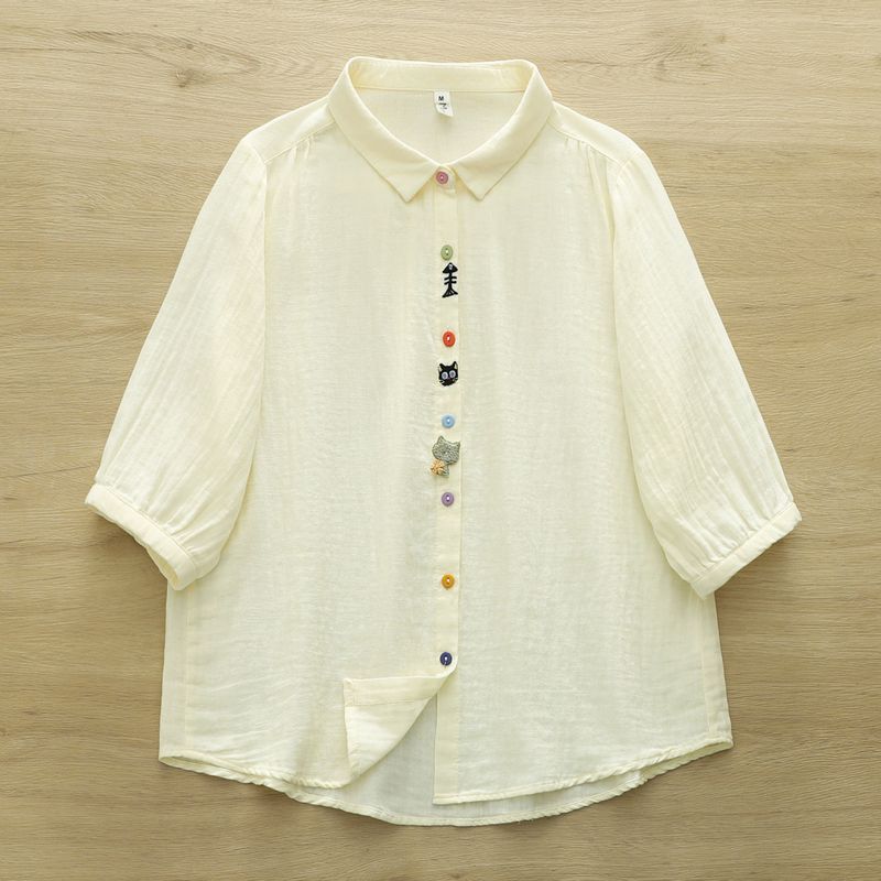 カートゥーン刺繍 POLO襟五分袖シャツ
