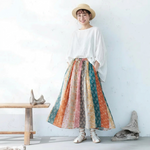 リネン 幾何模様 総柄 Aライン プリント スカート