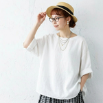 S～4XL 無地 プルオーバー 五分袖 ラウンドネック Tシャツ