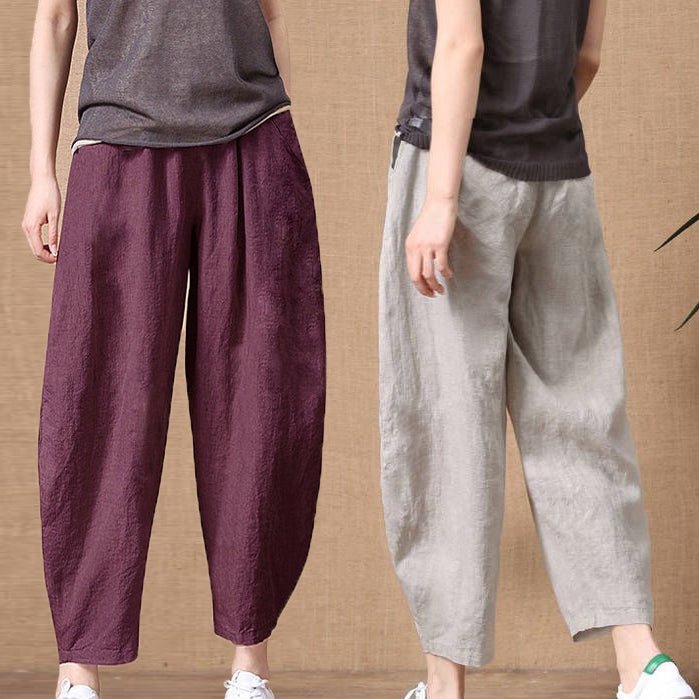 S～5XL コットンリネン アンクル丈（9分丈） 無地 カジュアルパンツ