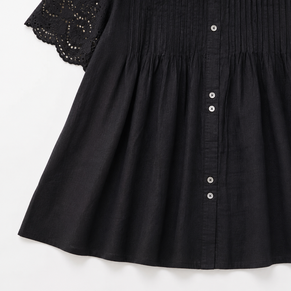 綿麻 カットワーク 半袖トップス＆パンツ 2点セット