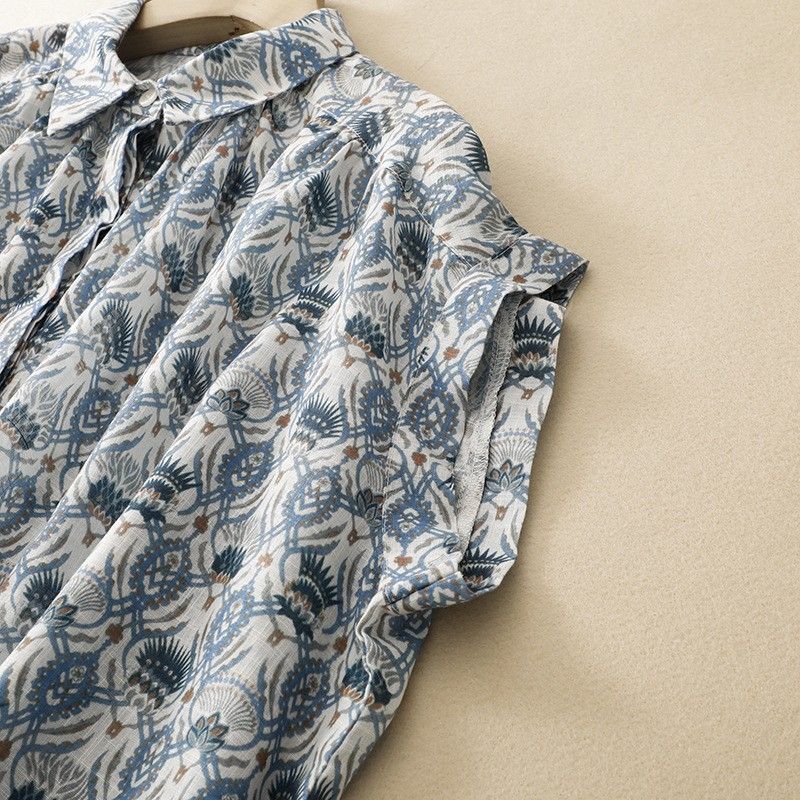 リネン生地 花柄 接触冷感 シャツ