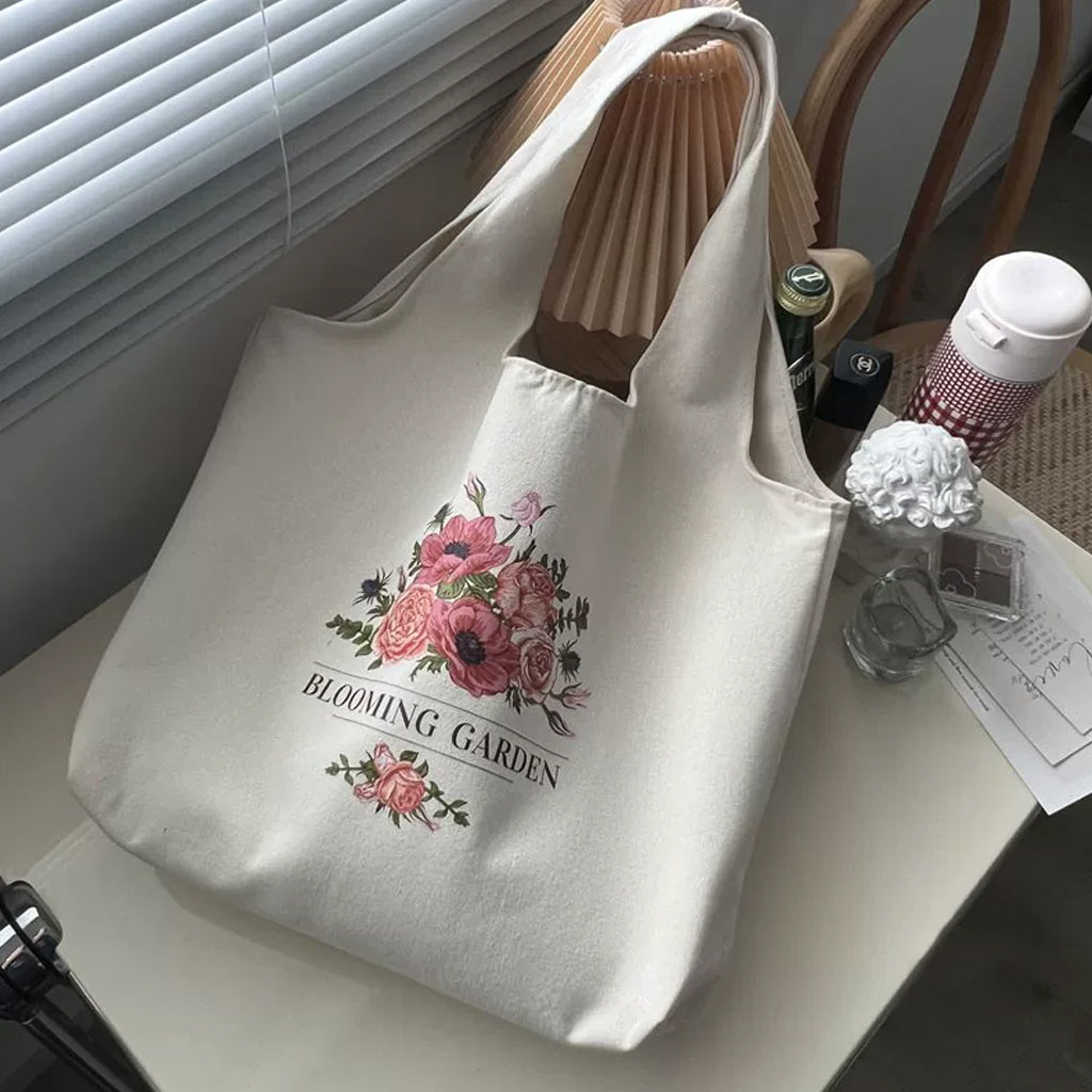 花柄プリント キャンバストートバッグ