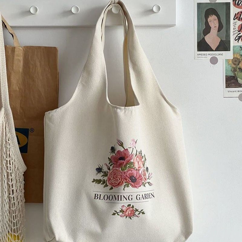 花柄プリント キャンバストートバッグ