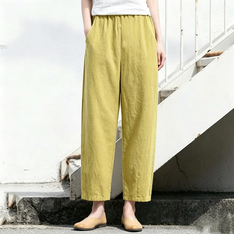 M～5XL 綿麻 アンクル丈（9分丈） 無地 カジュアルパンツ