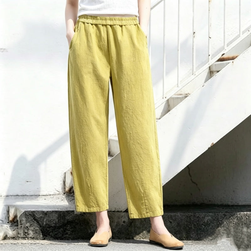 M～5XL 綿麻 アンクル丈（9分丈） 無地 カジュアルパンツ