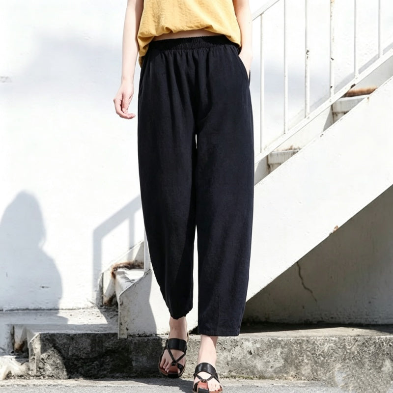 M～5XL 綿麻 アンクル丈（9分丈） 無地 カジュアルパンツ