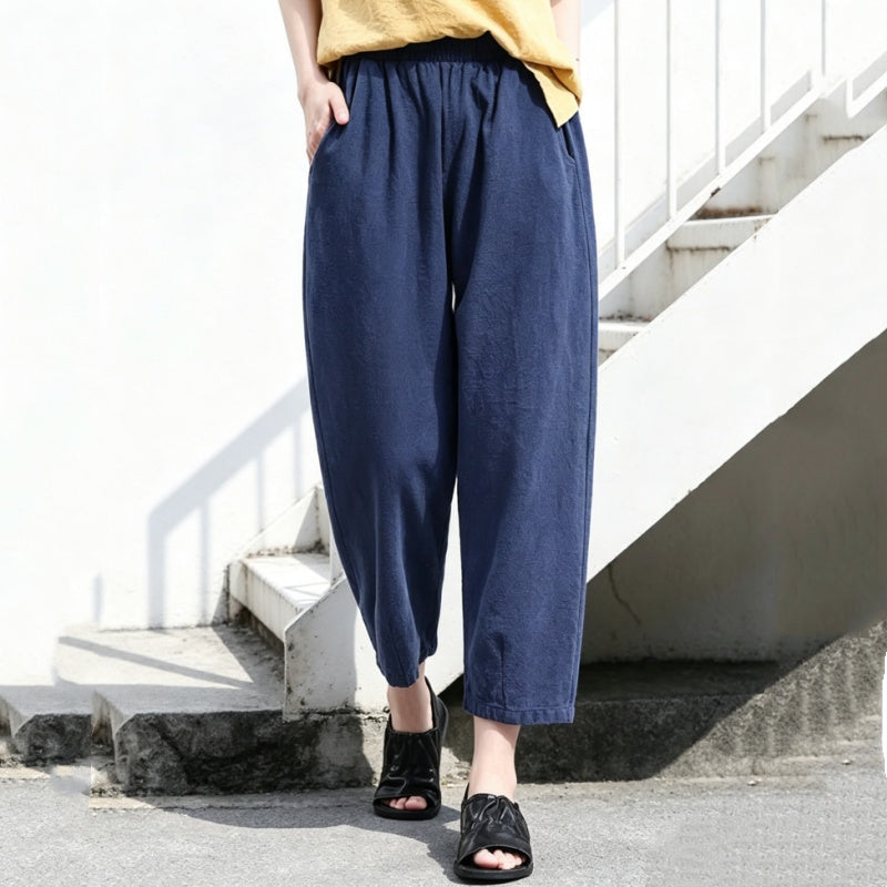 M～5XL 綿麻 アンクル丈（9分丈） 無地 カジュアルパンツ