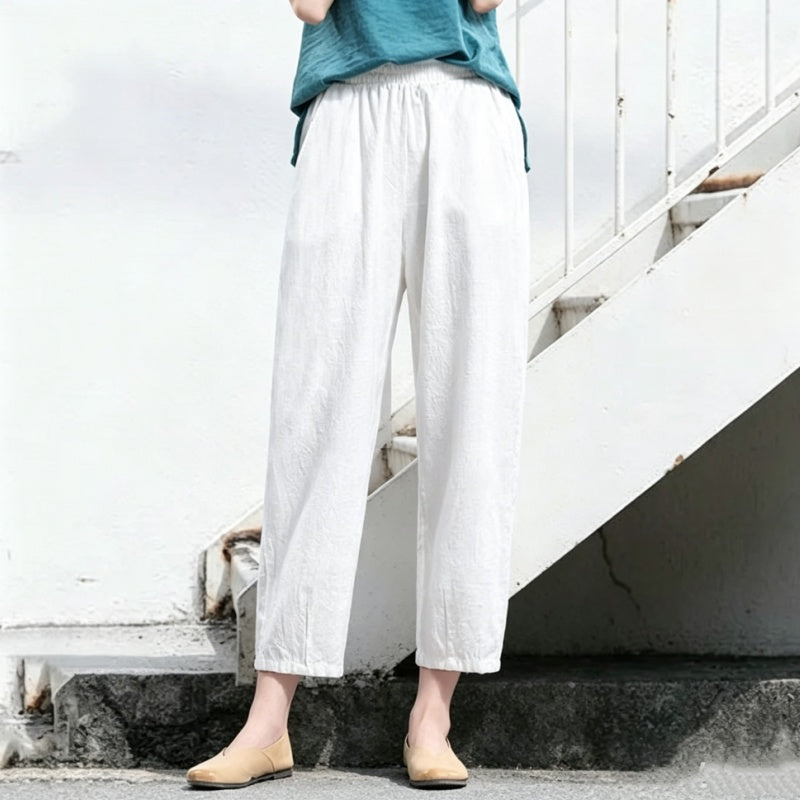 M～5XL 綿麻 アンクル丈（9分丈） 無地 カジュアルパンツ