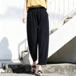 M～5XL 綿麻 アンクル丈（9分丈） 無地 カジュアルパンツ