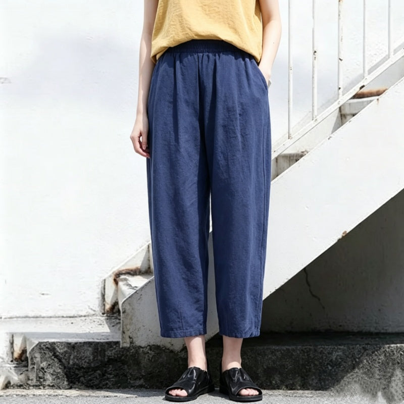 M～5XL 綿麻 アンクル丈（9分丈） 無地 カジュアルパンツ