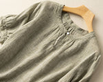 M～4XL 綿麻 無地 半袖 ラウンドネック ボタン シャツ