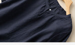 M～4XL 綿麻 無地 半袖 ラウンドネック ボタン シャツ