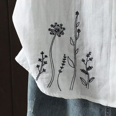 刺繍 ボタン開き ポロカラー 五分袖 シャツ