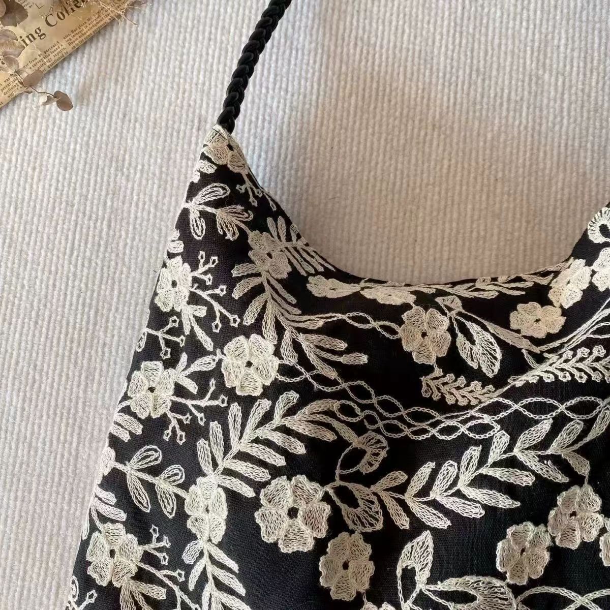 花刺繍 ショルダー トートバッグ