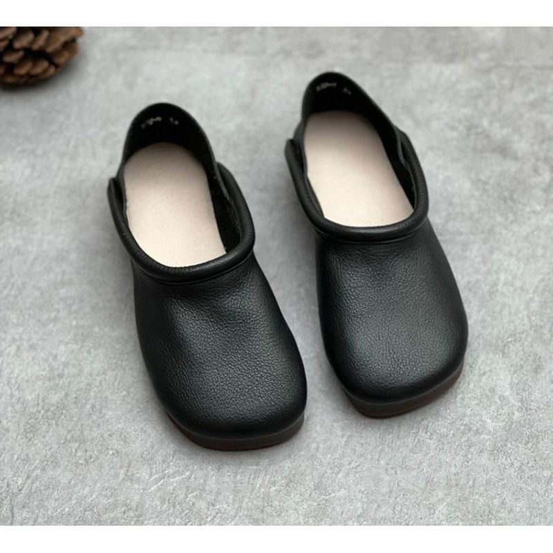 無地 PU キック レトロ フラットシューズ