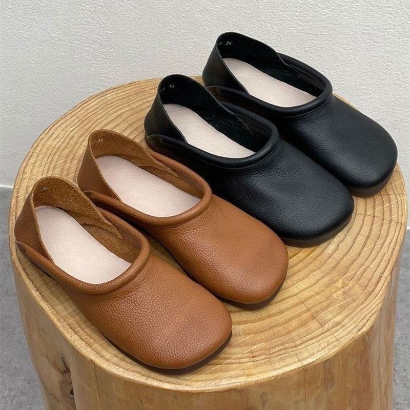 無地 PU キック レトロ フラットシューズ