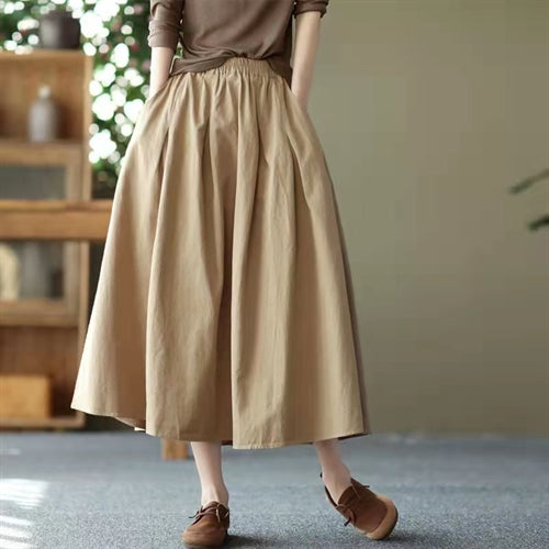 綿麻 Aライン 無地 スカート