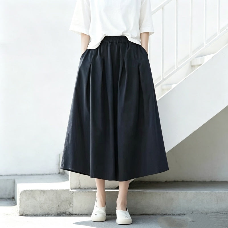 綿麻 Aライン 無地 スカート