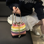 カラフル 編み 配色 チェーンショルダーバッグ