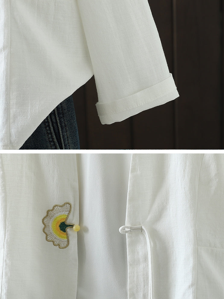 無地 刺繍 長袖 ボタン カーディガン