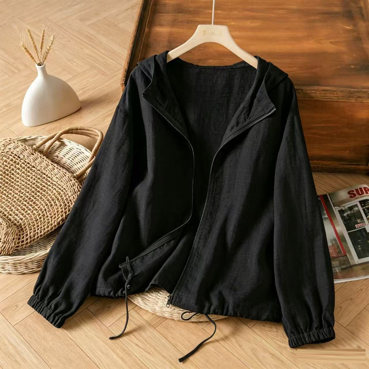 M～4XL そよ風をあつめるフードの綿麻ジャケット