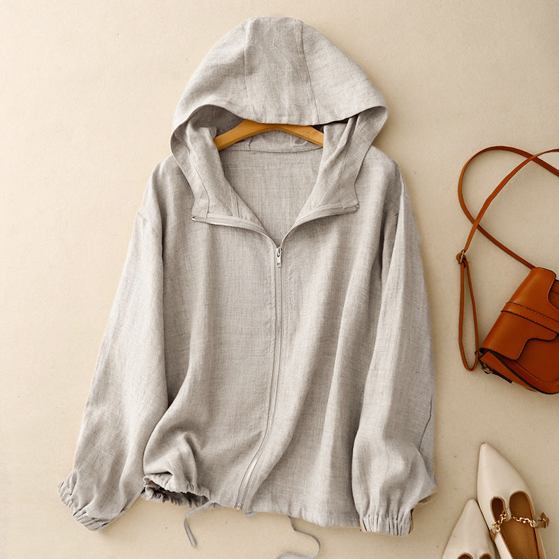M～4XL そよ風をあつめるフードの綿麻ジャケット