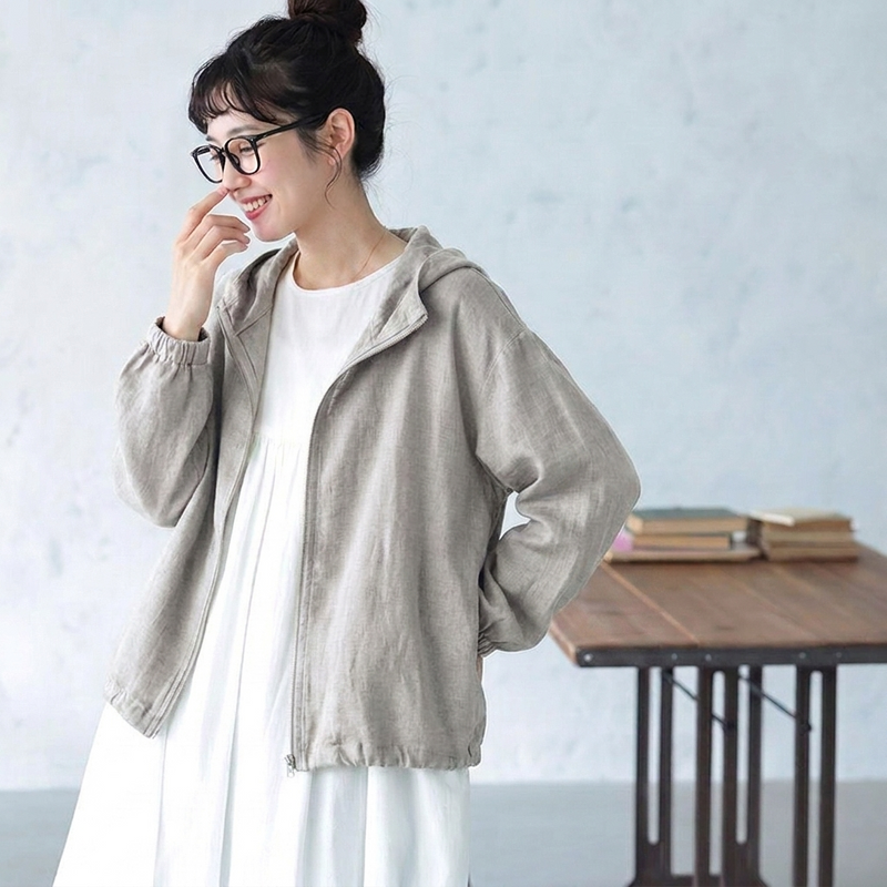M～4XL そよ風をあつめるフードの綿麻ジャケット