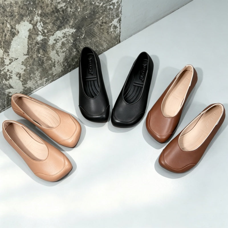 PU ラバー キック 秋 フラットヒール ローヒールパンプス