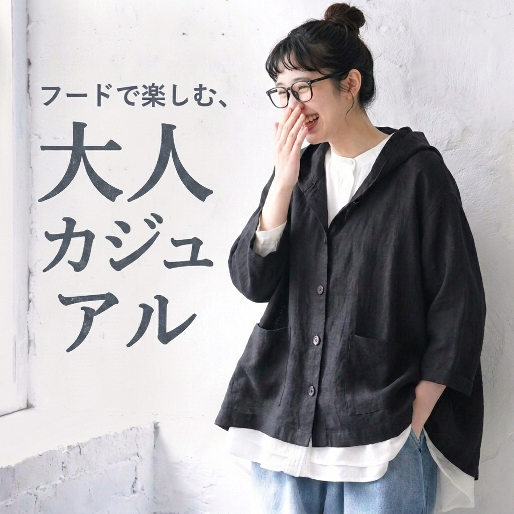 綿麻 フード付き レトロ ジャケット