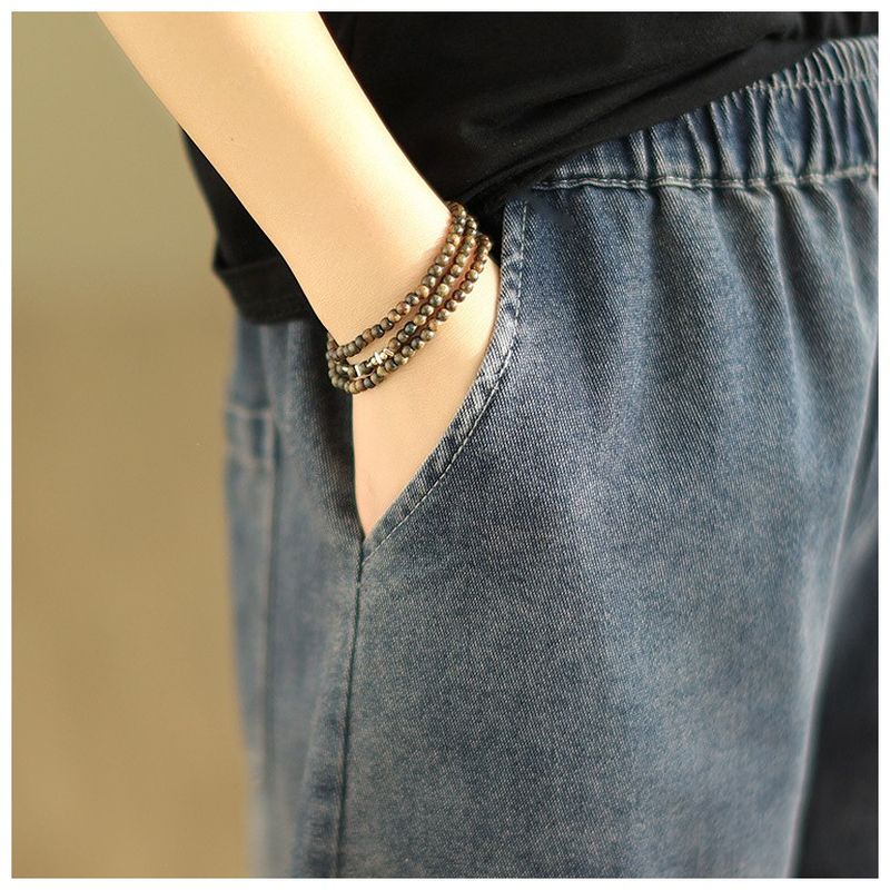 ヴィンテージ加工 刺繍 ハイウエスト デニム アンクル丈（9分丈） ジーンズ