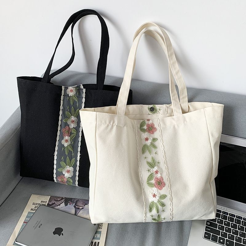 スウィート 刺繍 花柄 キャンバスバッグ