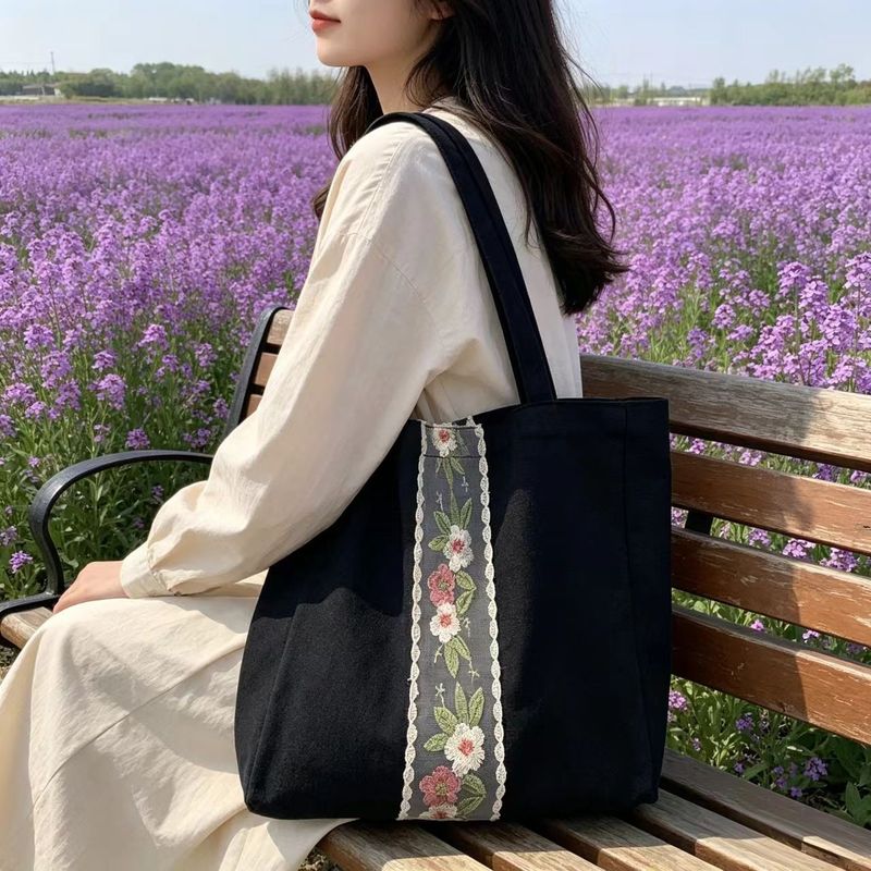 スウィート 刺繍 花柄 キャンバスバッグ
