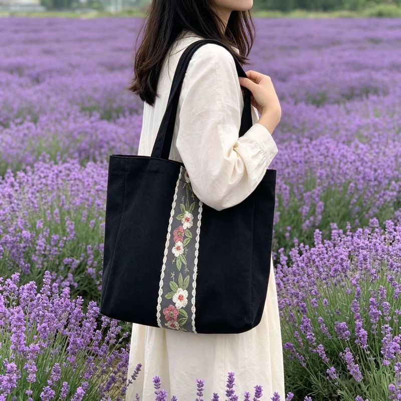 スウィート 刺繍 花柄 キャンバスバッグ