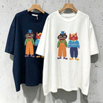 コットン プリント 半袖 ラウンドネック カートゥーン Tシャツ