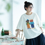 コットン プリント 半袖 ラウンドネック カートゥーン Tシャツ