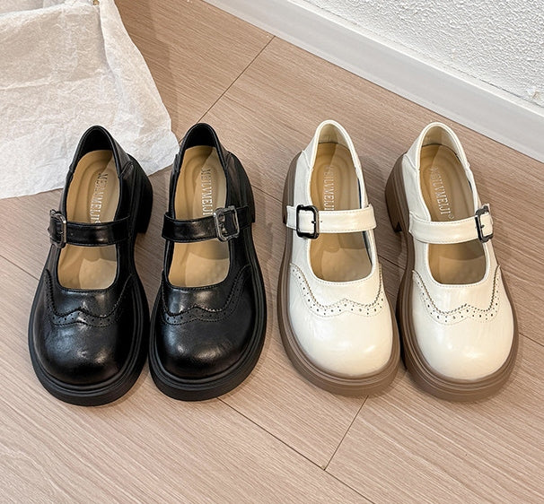 PU イングランド レトロ 厚底 フラットシューズ