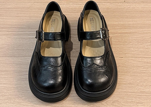 PU イングランド レトロ 厚底 フラットシューズ