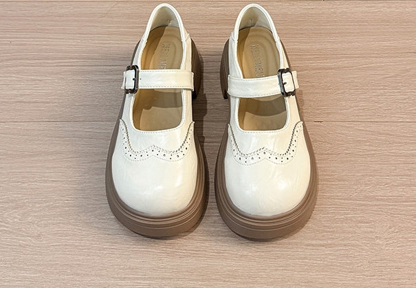 PU イングランド レトロ 厚底 フラットシューズ