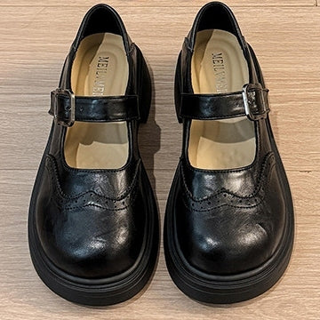 PU イングランド レトロ 厚底 フラットシューズ