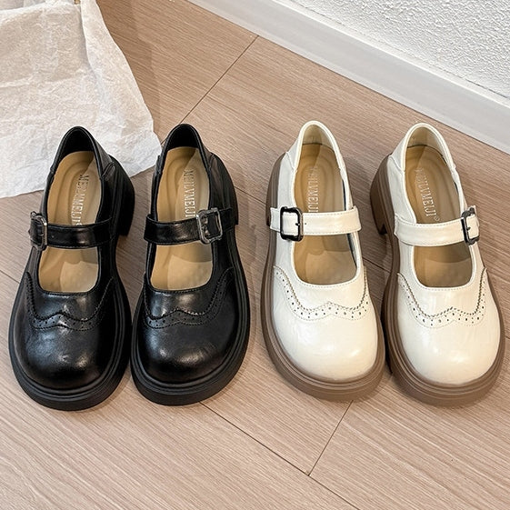 PU イングランド レトロ 厚底 フラットシューズ