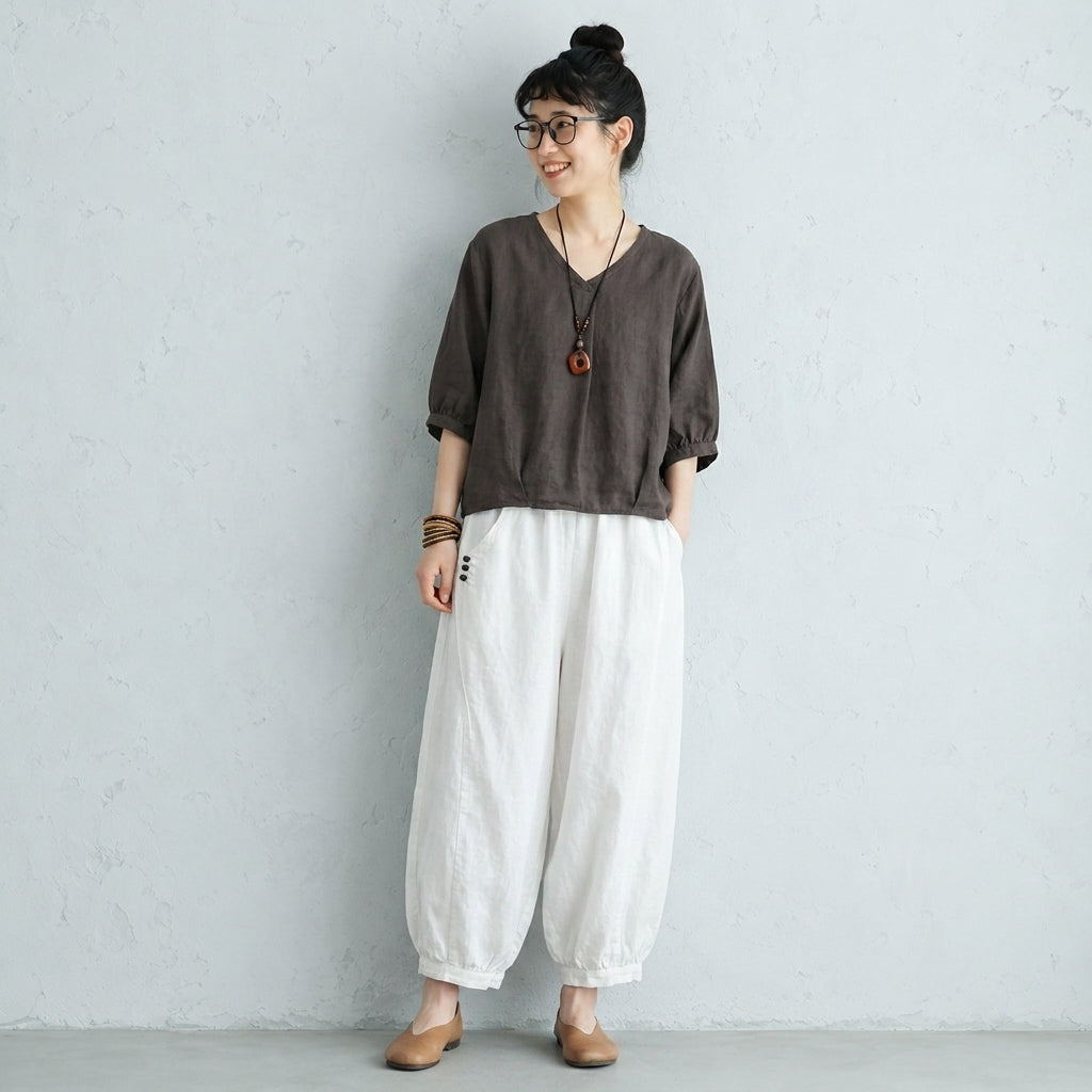 S～5XL 綿麻 Tシャツ＆パンツ 2点セット