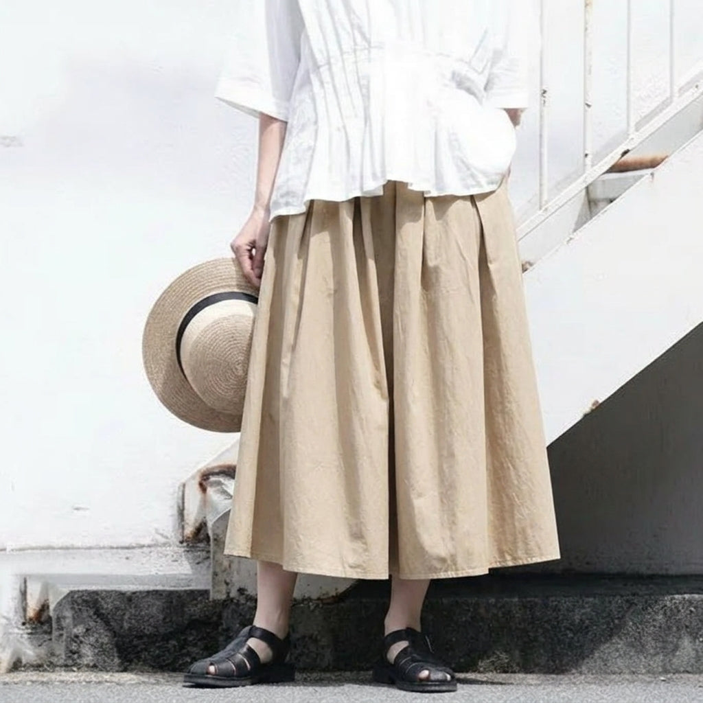 綿麻 Aライン 無地 スカート