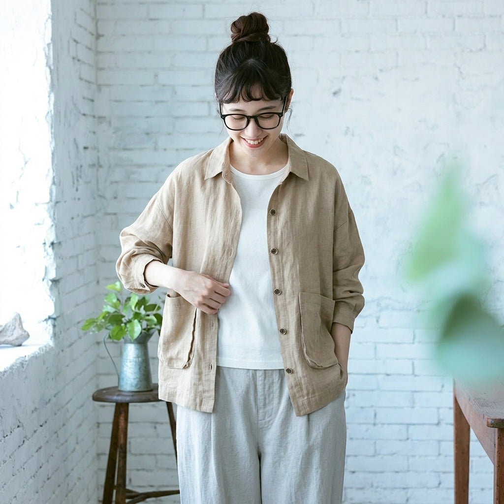 コットン 2XL～5XL 無地 ポケット付き ボタン 長袖 シャツ