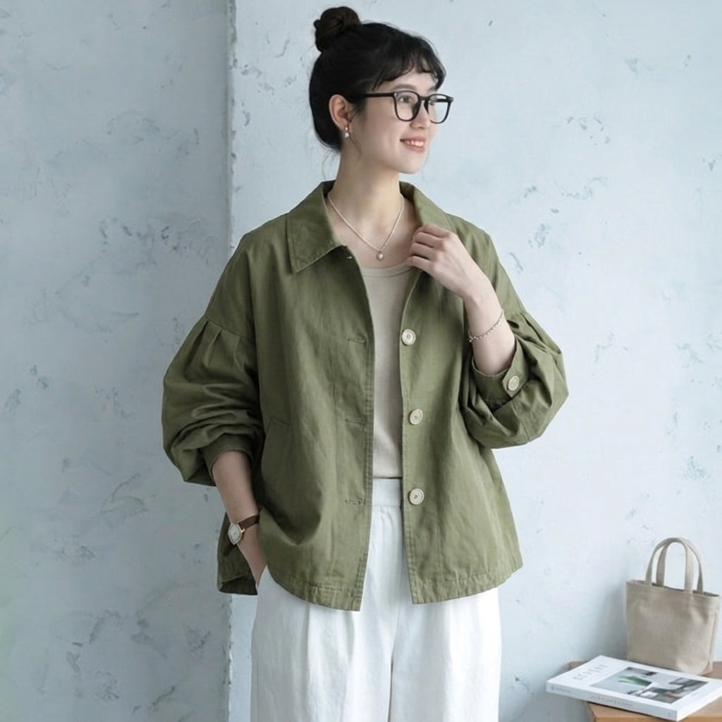 コットン M～4XL ボタン 無地 長袖 ジャケット