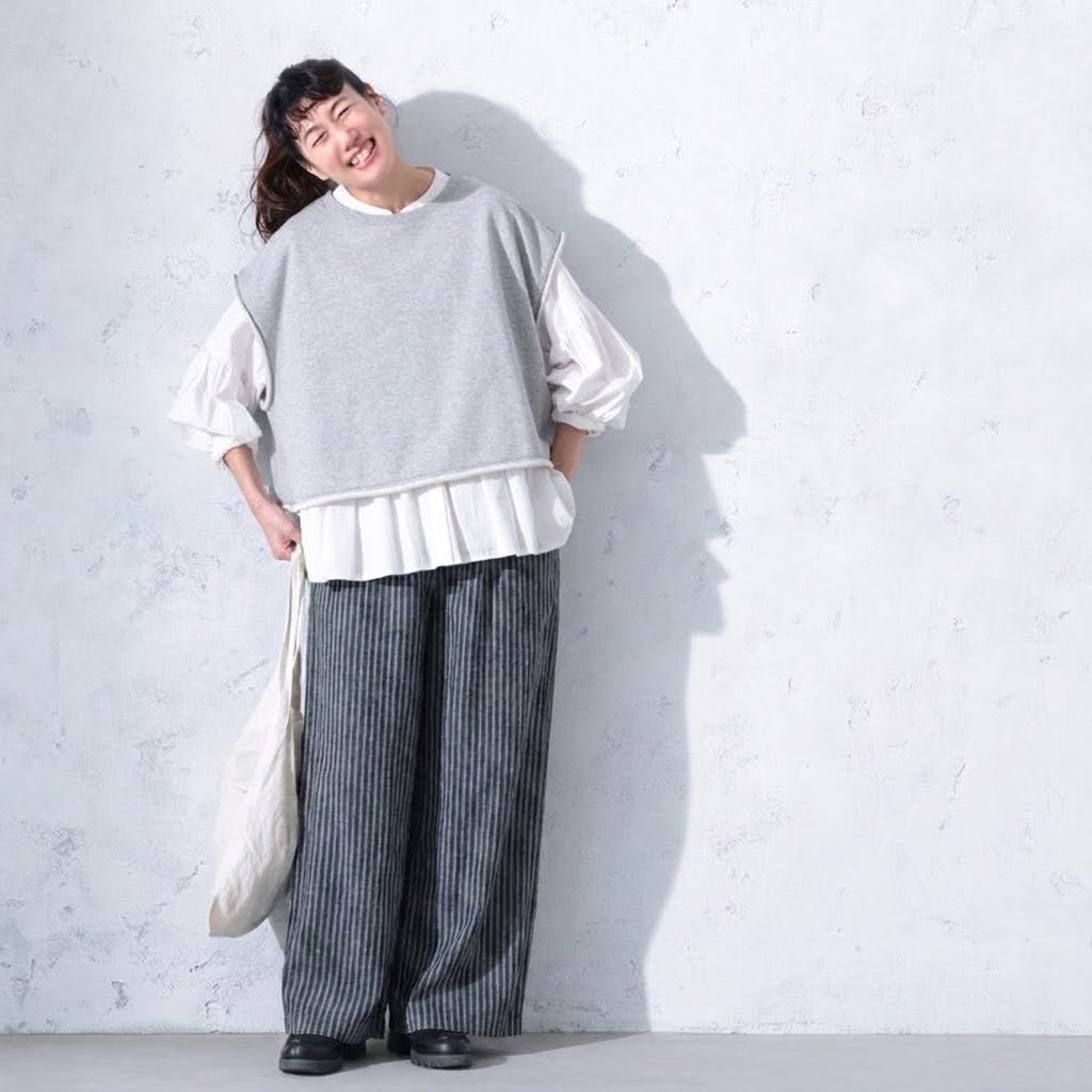 ストライプ柄 ロング丈 ガウチョパンツ