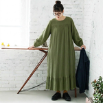 S～5XL レトロ 無地 長袖 バルーンスリーブ ワンピース