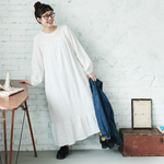 S～5XL レトロ 無地 長袖 バルーンスリーブ ワンピース
