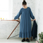 S～5XL レトロ 無地 長袖 バルーンスリーブ ワンピース